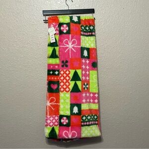 Magaschoni Pink, Green & Orange Print Retro Look Lined Plush Throw